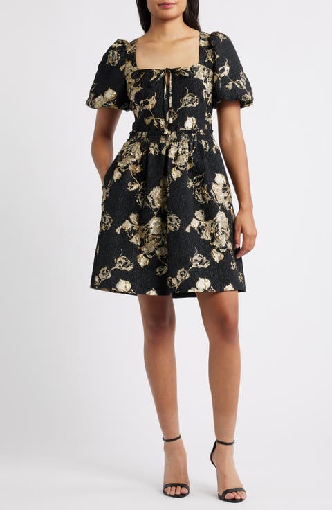 Metallic Floral Jacquard Dress
