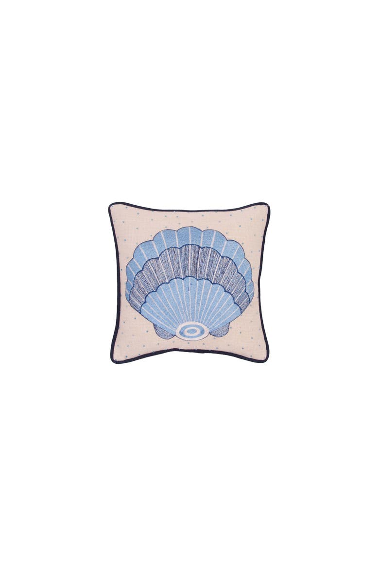 Abstract Oceanic Blue Shell Graphic Print Embellished Throw Pillow, 10" x 10", Main, color, Blue