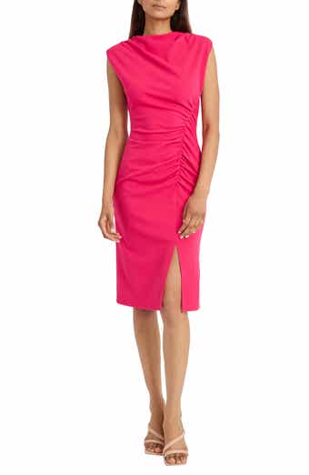 Donna Morgan Cowl Neck Sleeveless Ruched Midi Dress