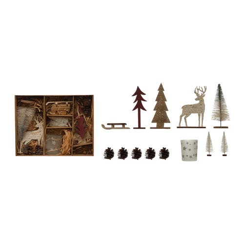 Storied Home Candle Garden Kit With Bottle Brush Trees, Tealight, Pinecones And Wood Figures, Boxed  In Brown