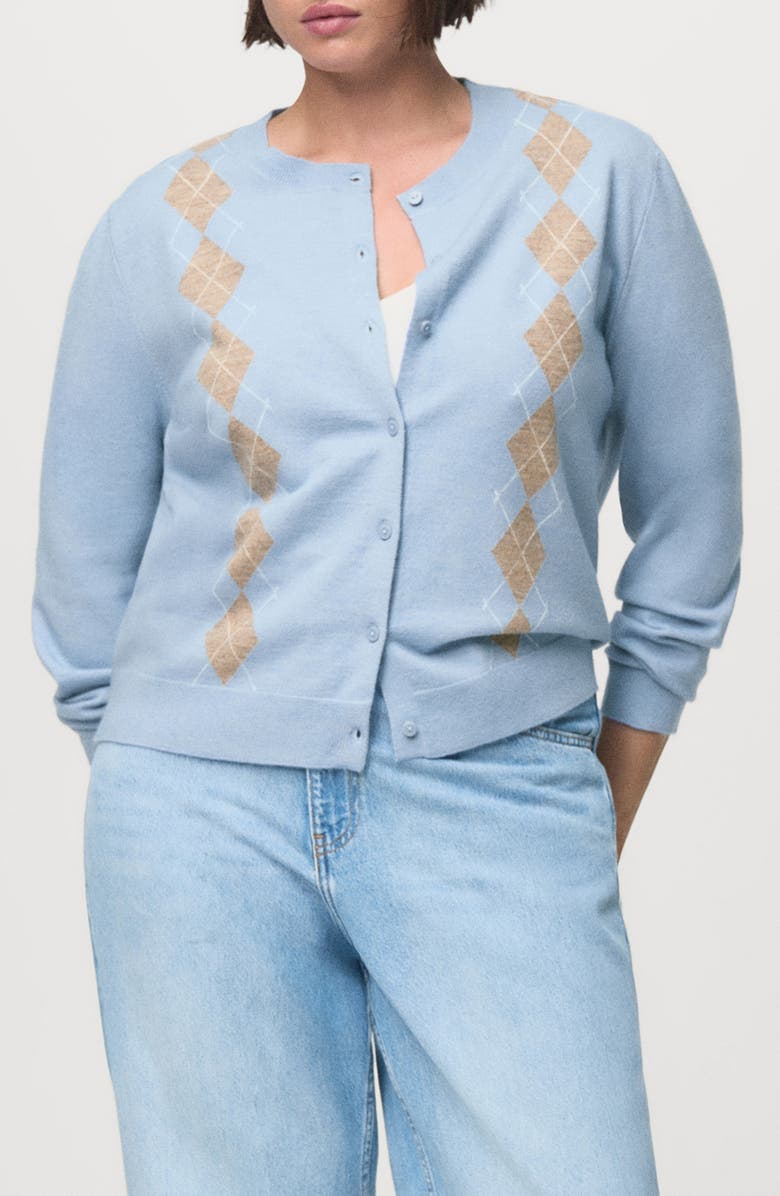 MANGO Argyle Cardigan, Main, color, Sky Blue