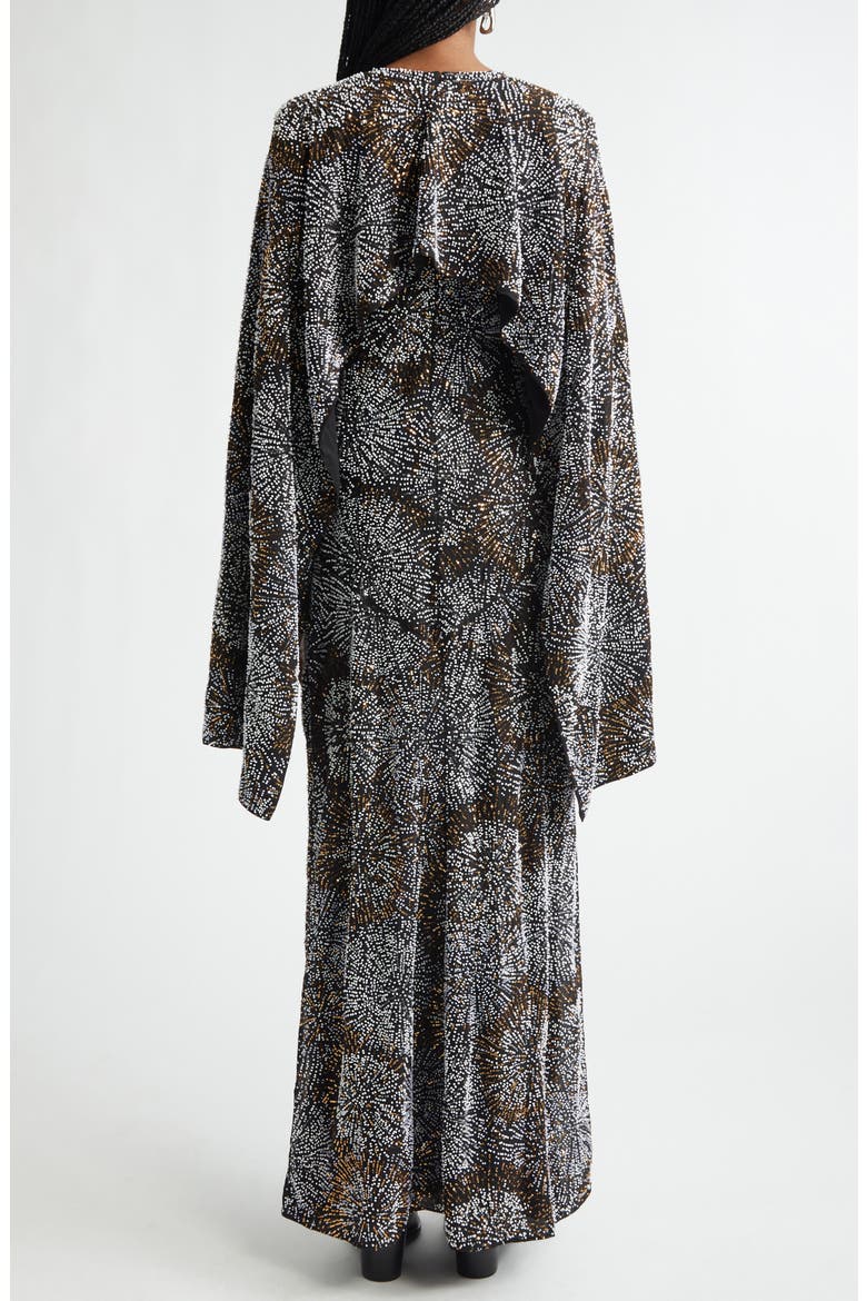 Firework Embellished Long Sleeve Crepe Gown with Detachable Cape, Alternate, color, BLACK