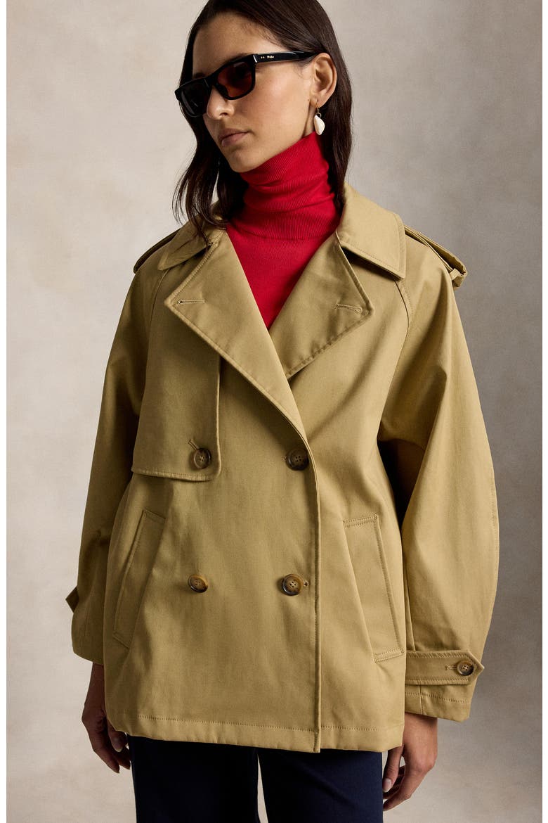 Balloon Cotton Twill Trench Coat, Alternate, color, KHAKI