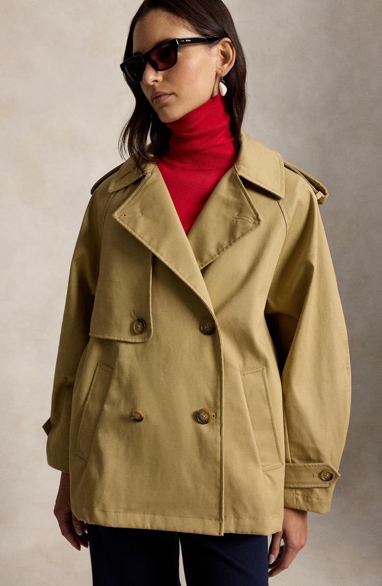 Polo Ralph Lauren Balloon Cotton Twill Trench Coat, Alternate, color, Khaki