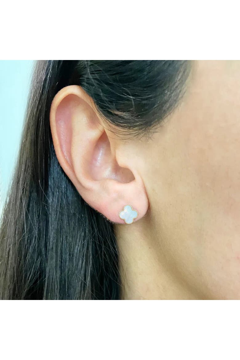 Mini Mother of Pearl Clover Stud Earrings, Alternate, color, Mother of Pearl