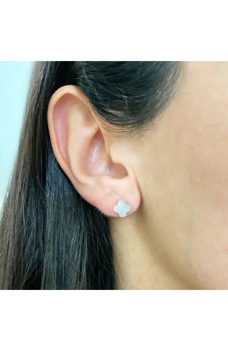 The Lovery Fine Jewelry Mini Mother of Pearl Clover Stud Earrings, Alternate, color, Mother Of Pearl