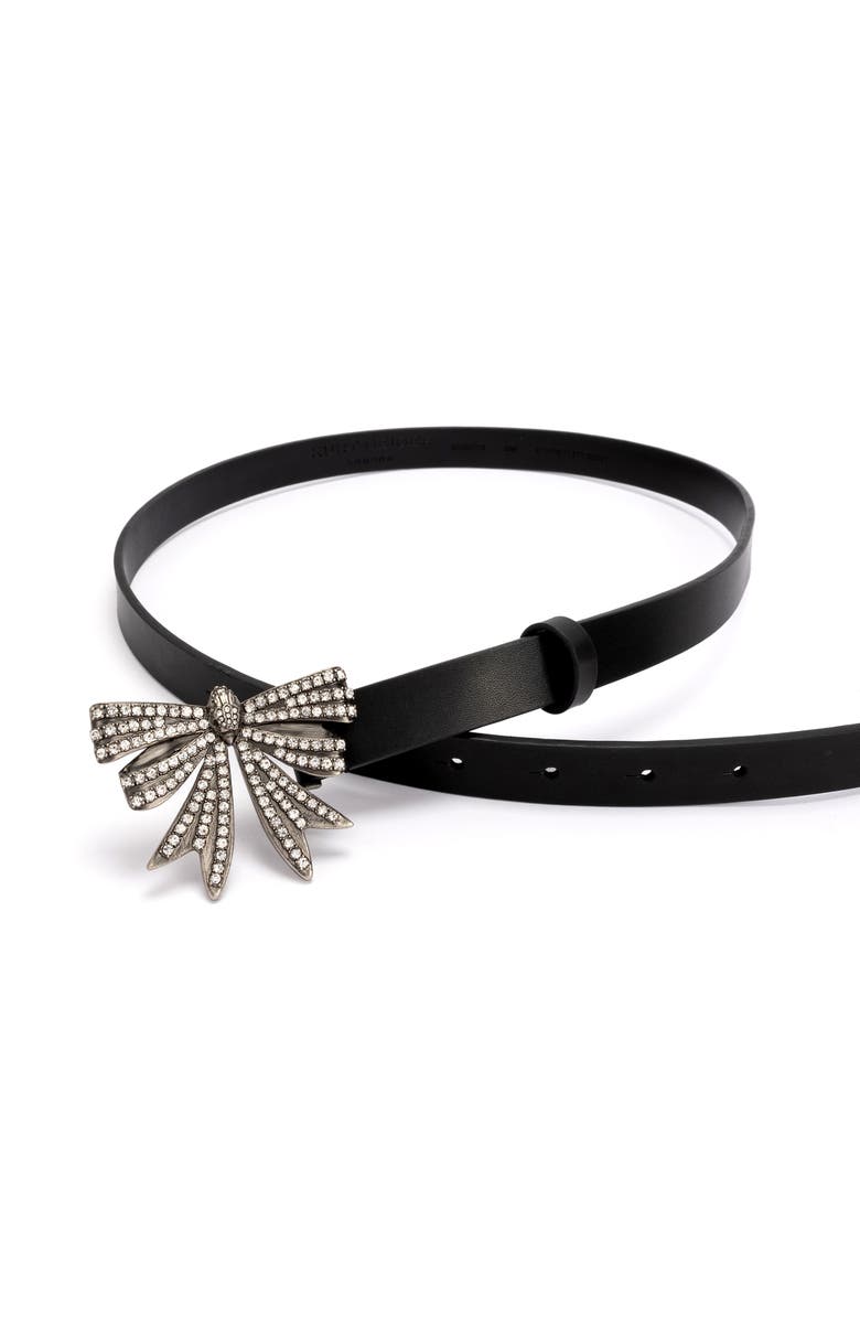 Kurt Geiger London Crystal Bow Buckle Leather Belt, Alternate, color, 