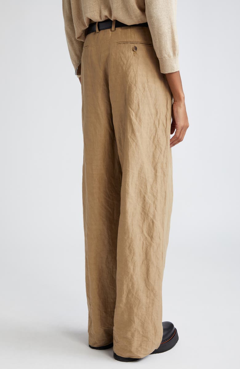 R13 Pleated Wide Leg Linen Blend Trousers, Alternate, color, Khaki