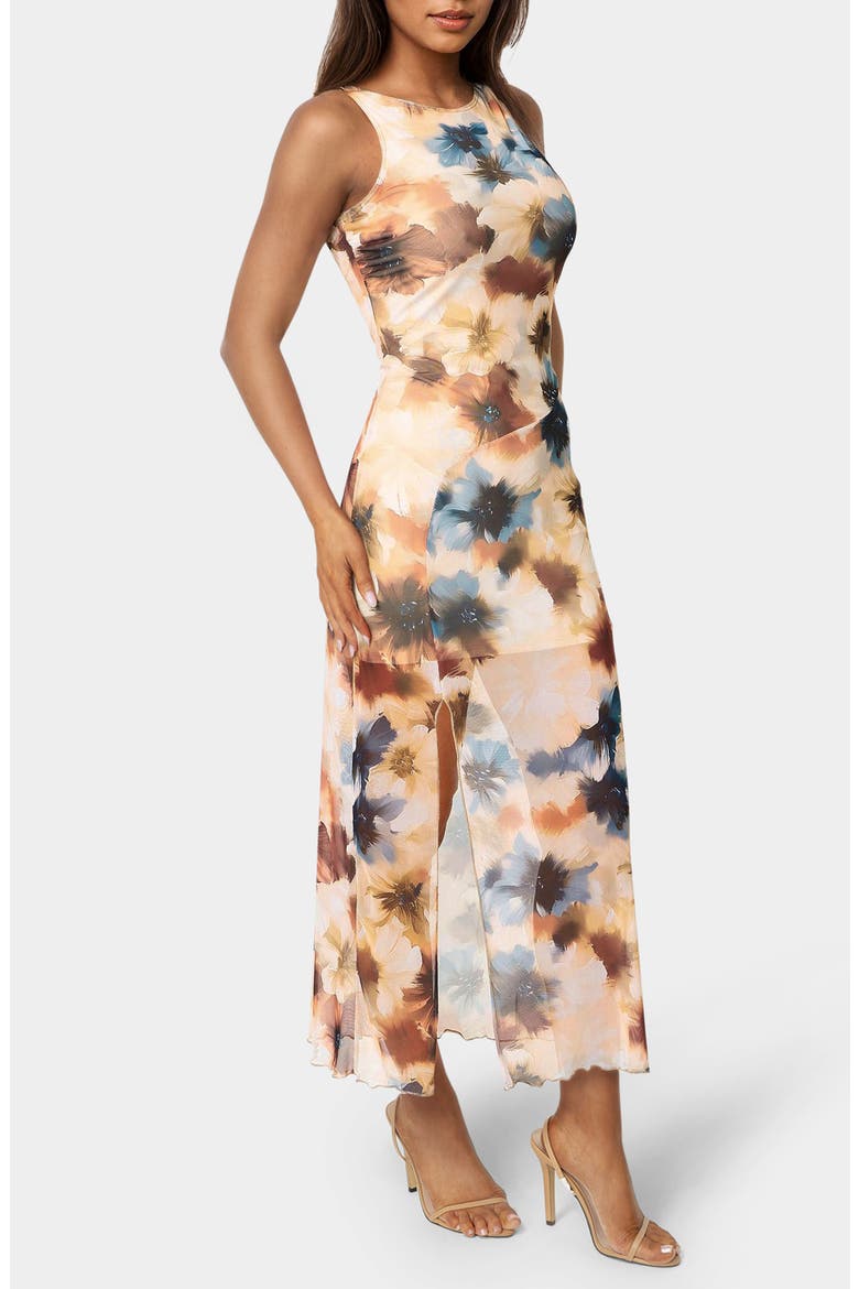 Power Mesh Side Ruched Maxi Dress, Alternate, color, BLUE TAN