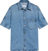 Givenchy Couture Seam Short Sleeve Denim Button-Up Shirt