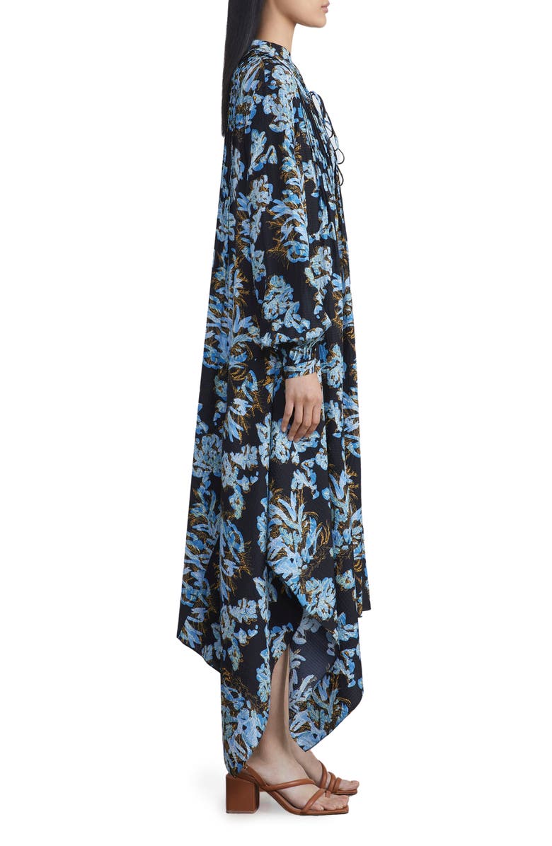 Lafayette 148 New York Floral Frost Handkerchief Hem Silk Peasant Dress, Alternate, color, 