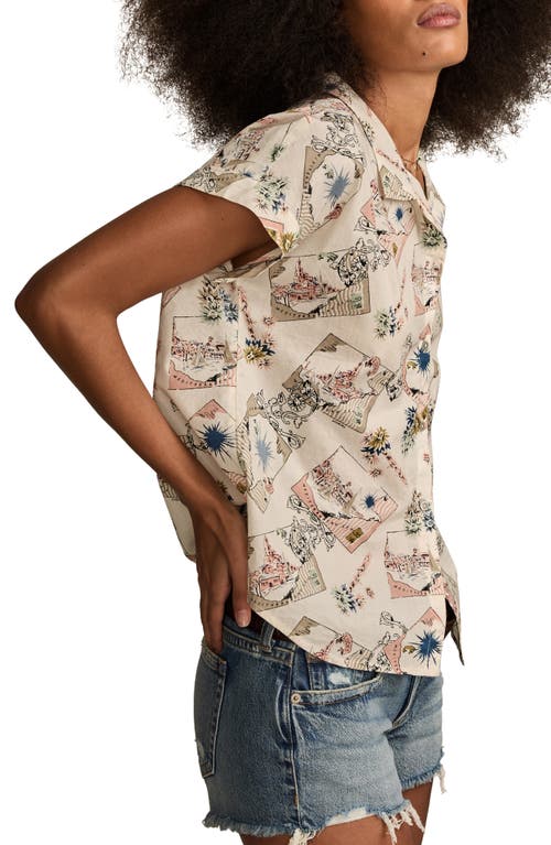 Lucky Brand Postcard Print Short Sleeve Cotton Button-up Shirt