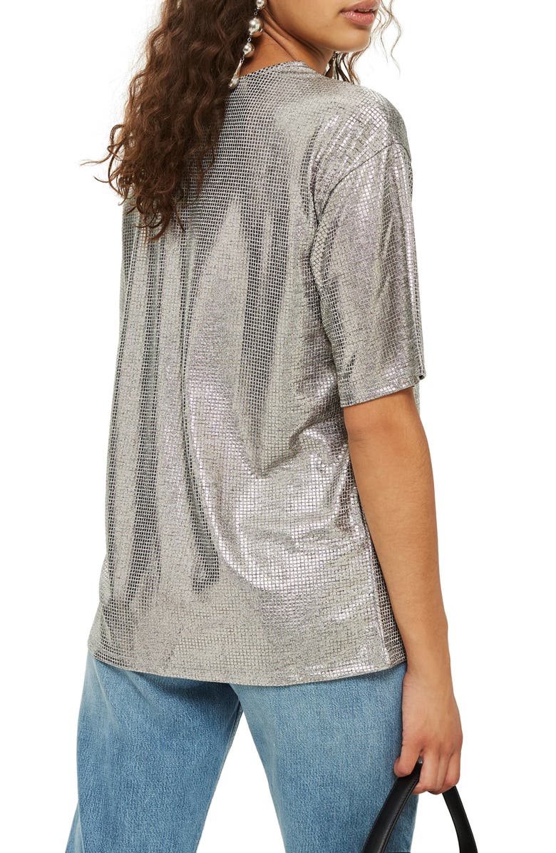 Topshop Oversized Foil Tee, Alternate, color,