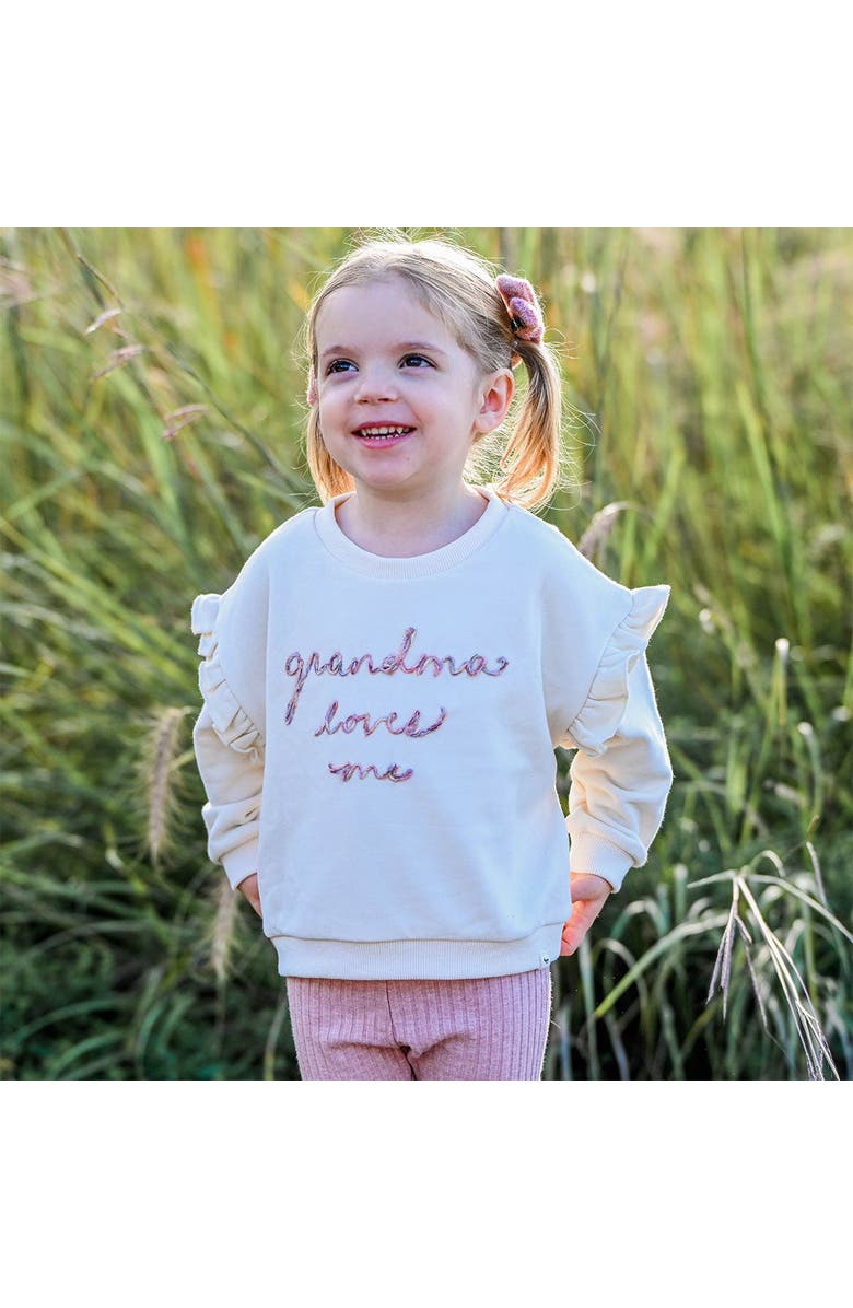 oh baby! Ruffle Slouch Grandma Loves Me Sweatshirt, Alternate, color, Natural