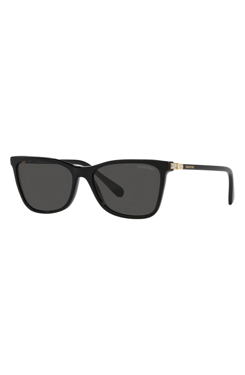 Swarovski 55mm Rectangular Sunglasses, Alternate, color, Black