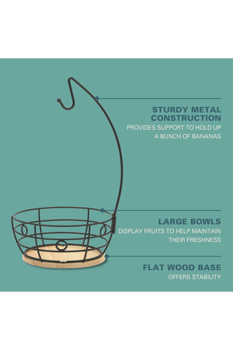 Harvest Season Two-Tier Metal Fruit Basket with Banana Hanger, Alternate, color, Black
