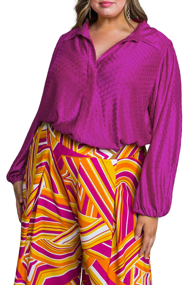 Textured Hidden Placket Button-Up Top, Main, color, FUCHSIA
