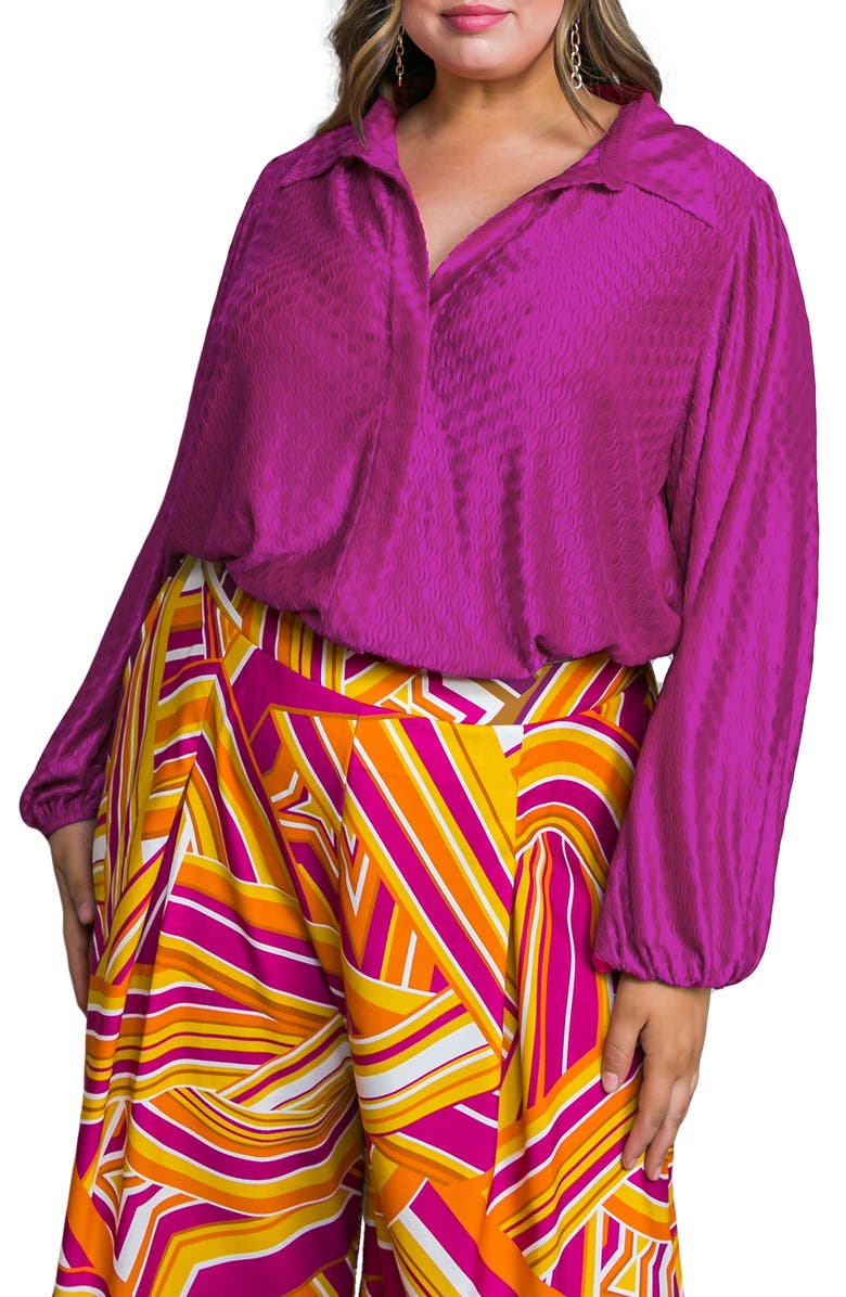 FLYING TOMATO Textured Hidden Placket Button-Up Top, Main, color, Fuchsia