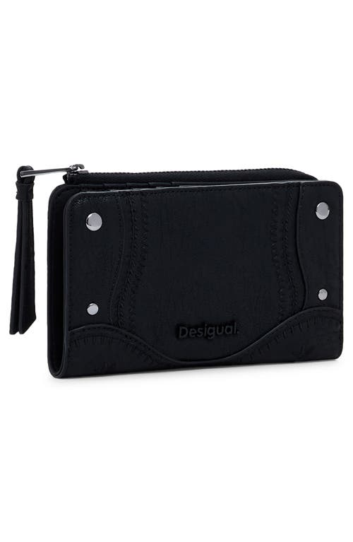 Desigual Medium Embroidered Faux Leather Bifold Wallet In Black