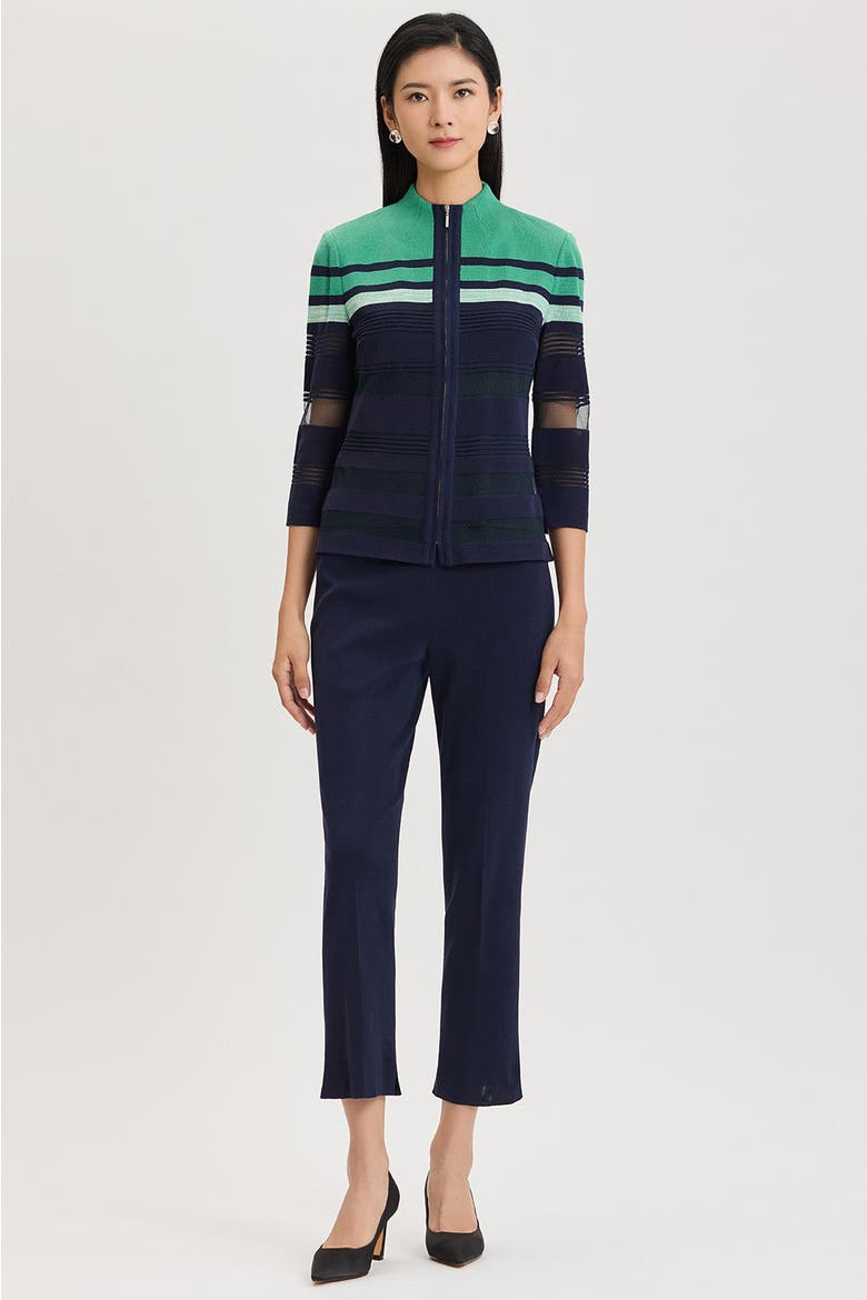 Heritage Zip-Front Sheer Knit Jacket, Alternate, color, Kelly Green/Indigo/Ivory
