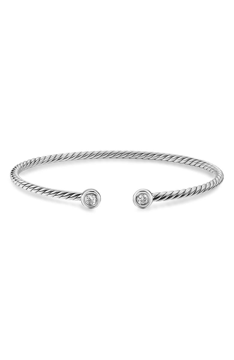 David Yurman Micro Cable Flex<sup>®</sup> Round Bracelet in Sterling Silver with Diamonds, 2.6mm, Alternate, color, Silver Pave