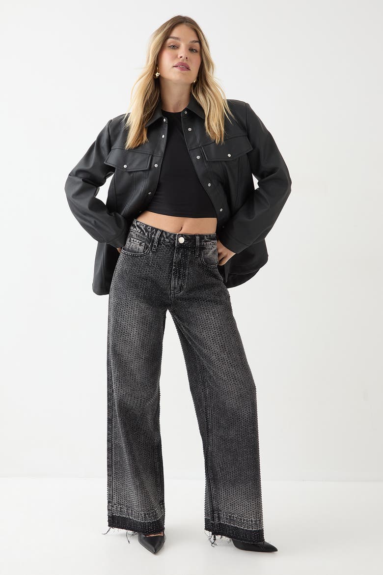 Diamante Embellished Straight Leg Jeans, Alternate, color, Washed Black