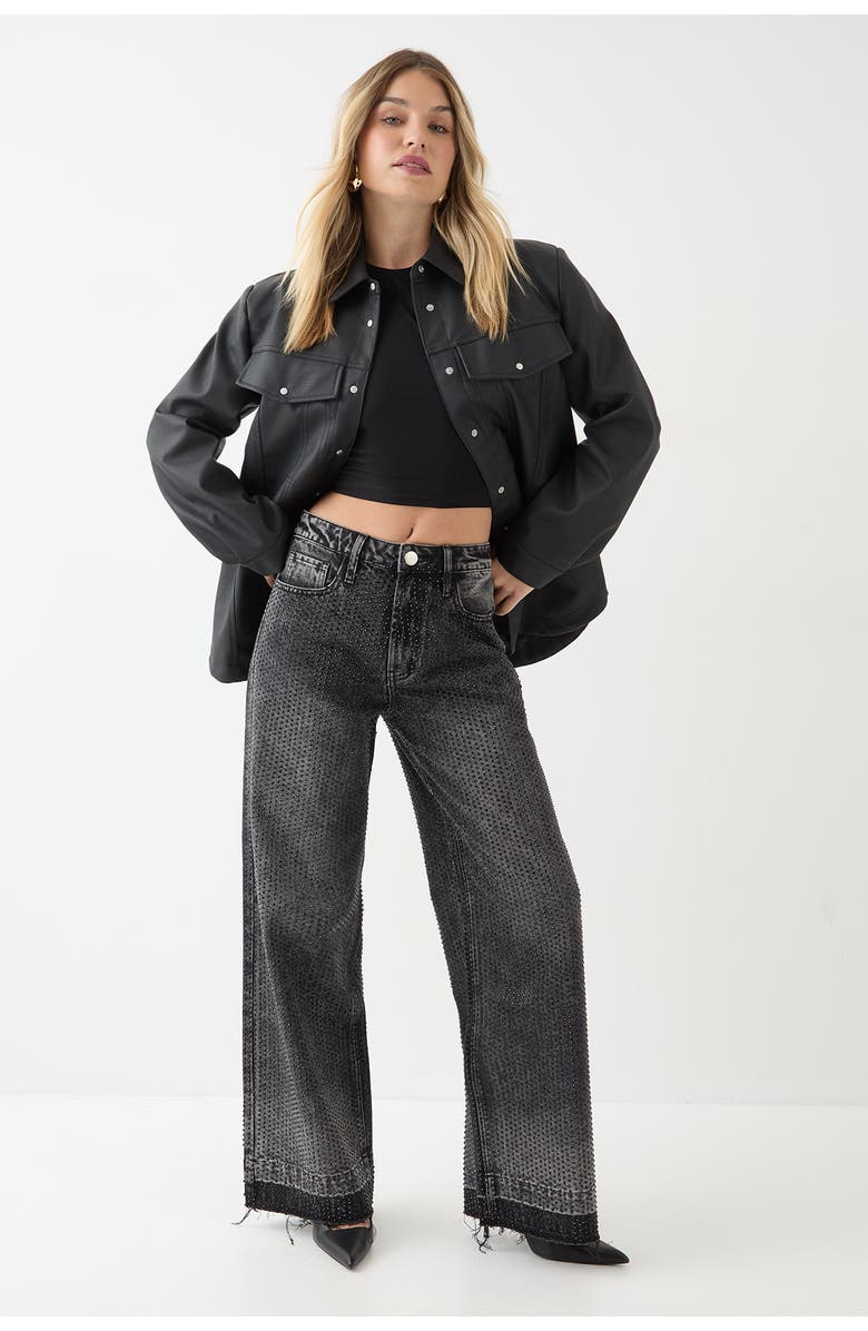 MissPap Diamante Embellished Straight Leg Jeans, Alternate, color, Washed Black