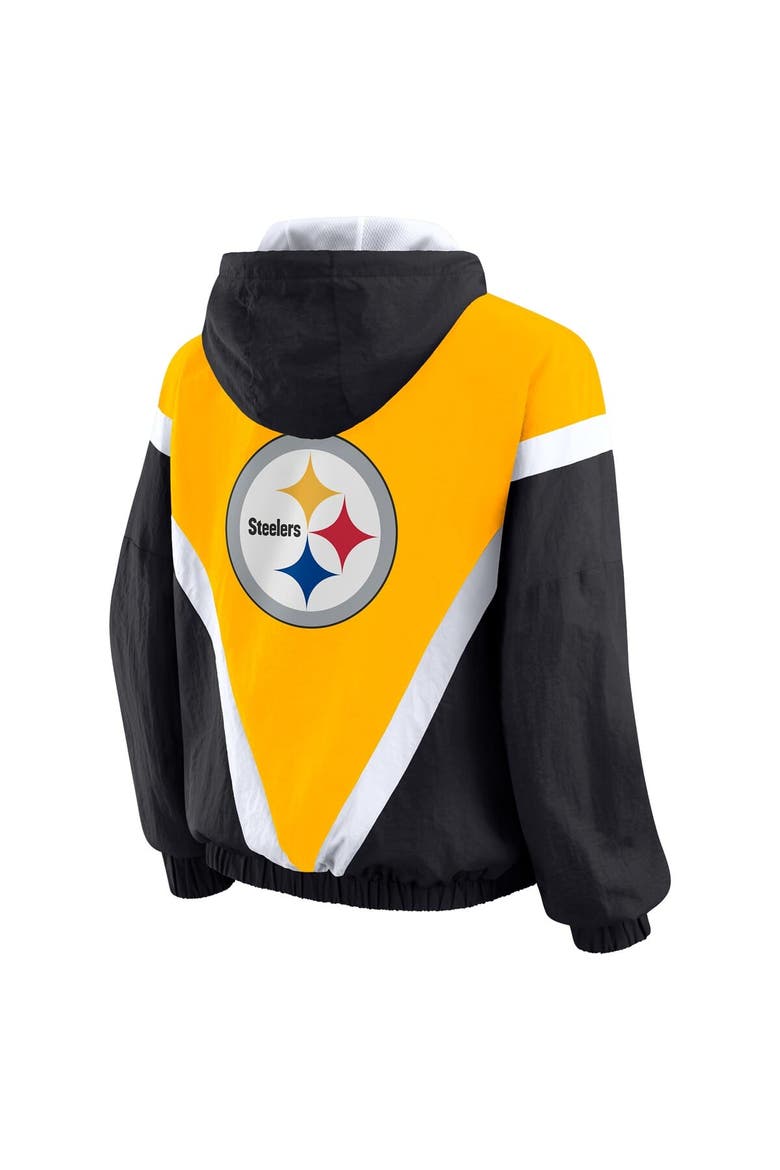Women's WEAR by Erin Andrews Gold/Black Pittsburgh Steelers Retro Crinkle Full-Zip Hoodie Windbreaker, Alternate, color, Gold