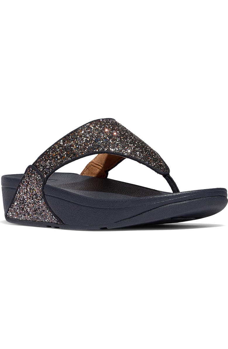 FitFlop Lulu Glitter Post Toe Wedge Sandal, Main, color, Midnight Navy Mix