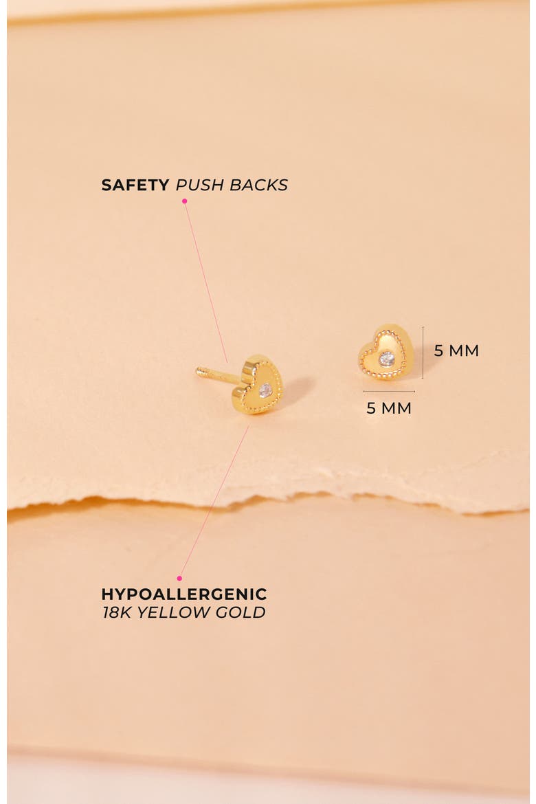 18k Clear Bezel Heart Girl Earrings, Alternate, color, Gold