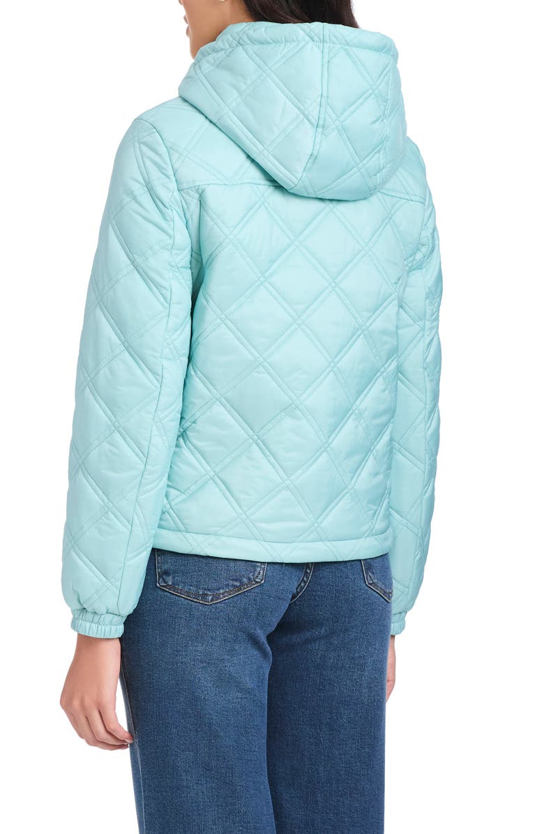Kate Spade New York water resistant diamond quilted hooded jacket, Alternate, color, Aqua Tourmaline