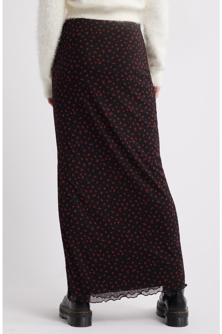 Printed Mesh Maxi Skirt, Alternate, color, BLACK- RED DITSY PRINT