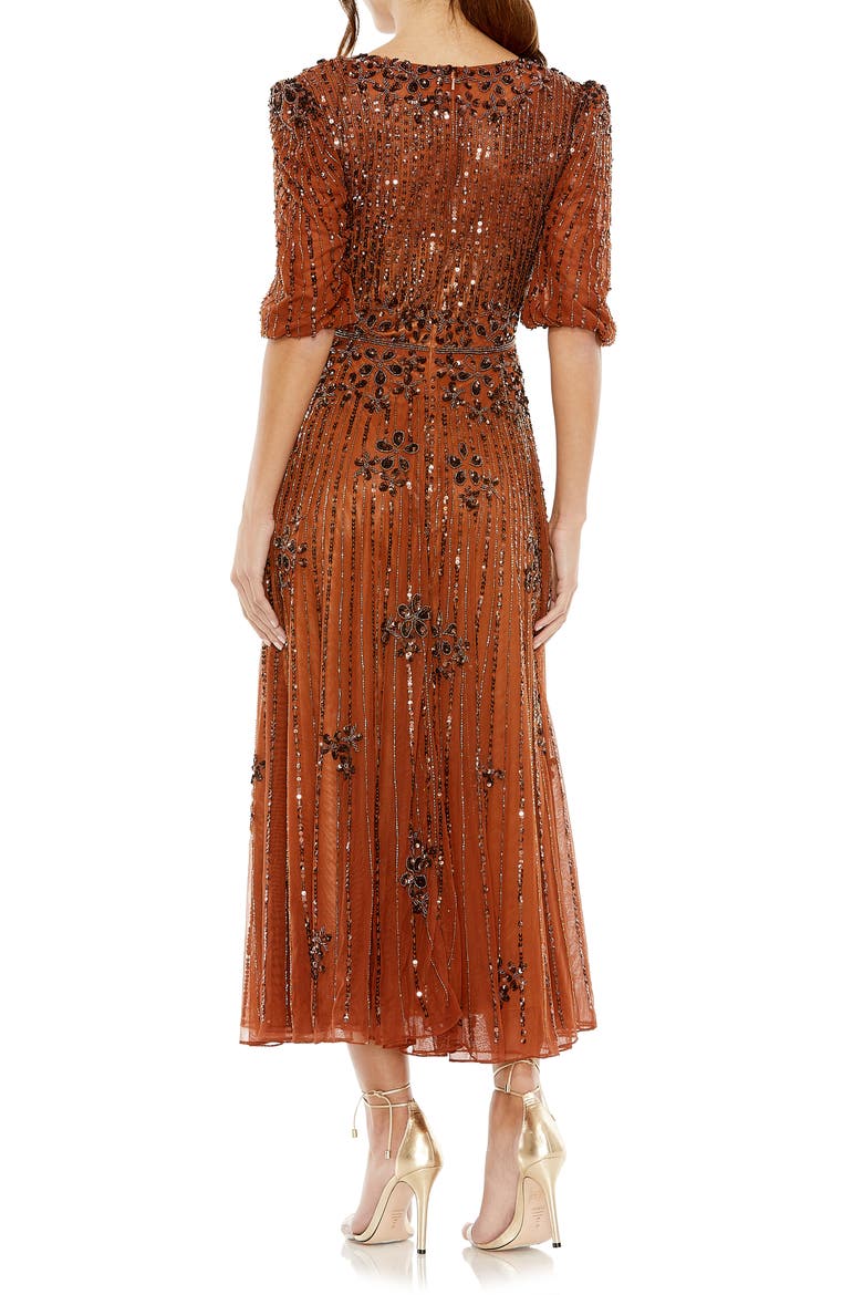 Sequin Embellished Puff Sleeve Cocktail Dress, Alternate, color, CINNAMON
