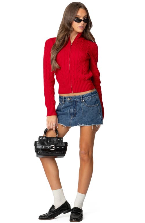 Edikted Ryn Cable Zip Sweater In Red