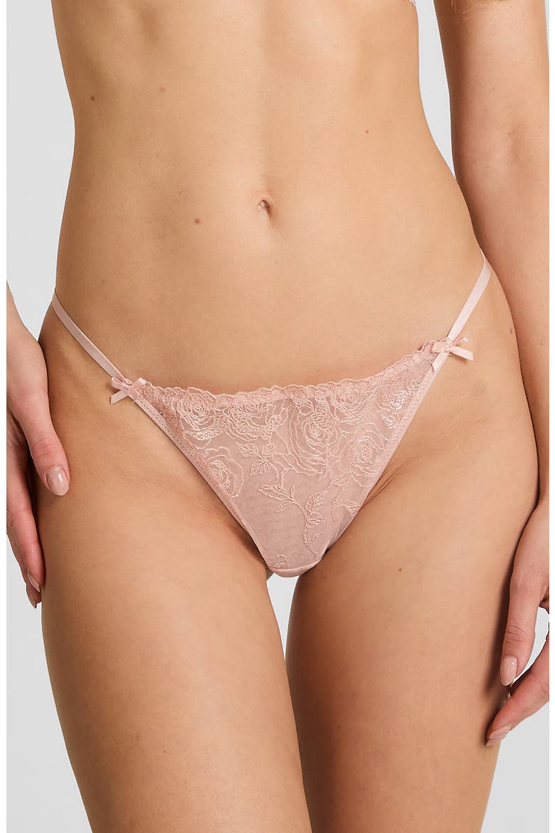 Hollie Embroidered Mesh G-String Thong, Main, color, ROSE SMOKE