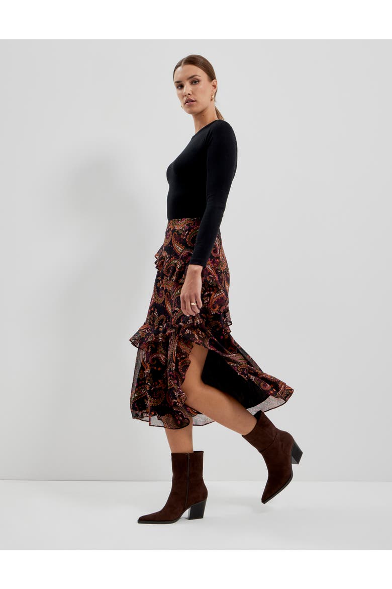 Kat Printed Chiffon Midi Skirt, Alternate, color, Black Paisley