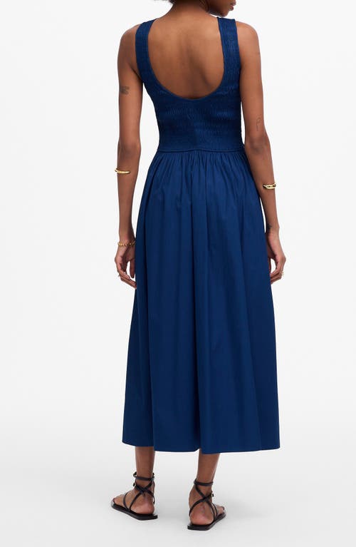 Madewell The Melody Scoopback Smocked Midi Dress In Blue