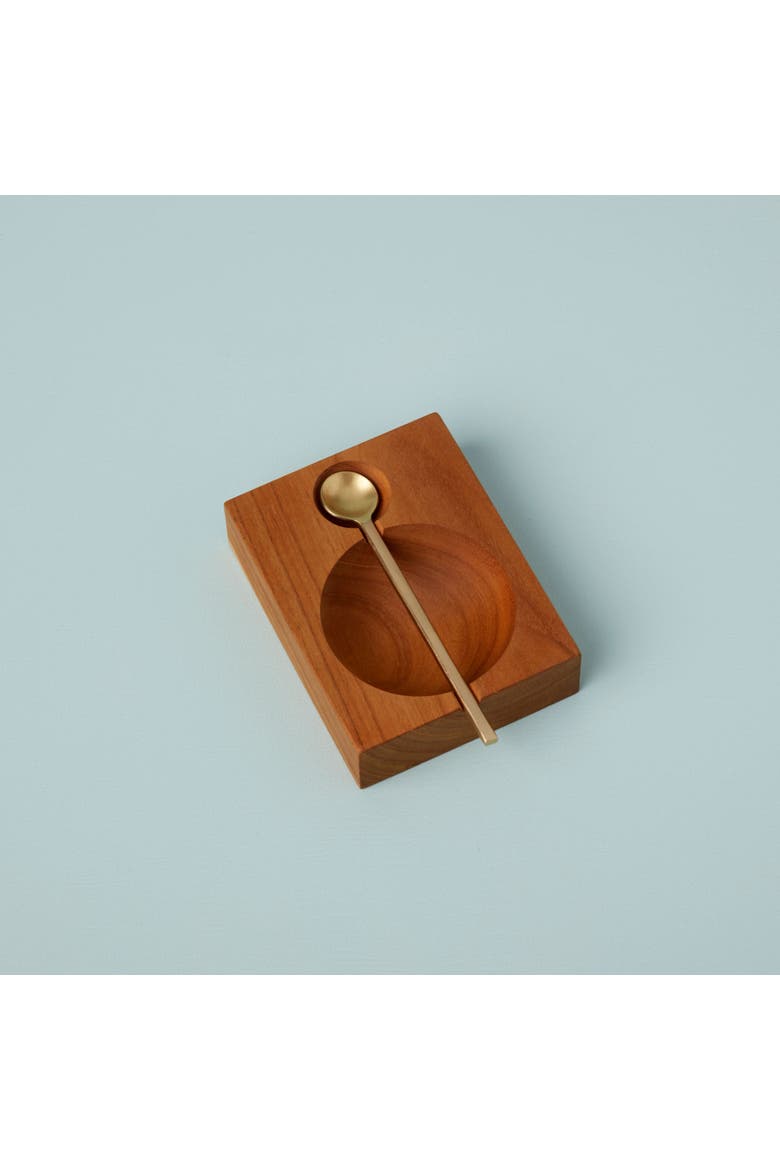 Teak Plank Spice Cellar with Gold Spoon, Alternate, color, Gold