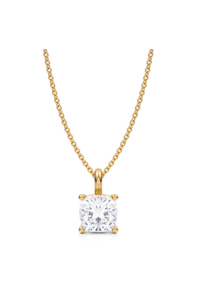 Cushion Solitaire Lab Diamond Pendant Necklace 14K 2.0ct, Main, color, Yellow Gold