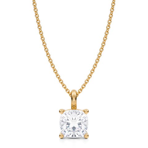 Cushion Solitaire Lab Diamond Pendant Necklace 14K 2.0ct