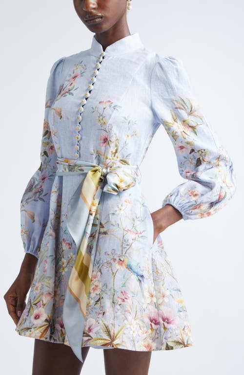 Zimmermann Rebellion Long Sleeve Linen Belted Minidress In White