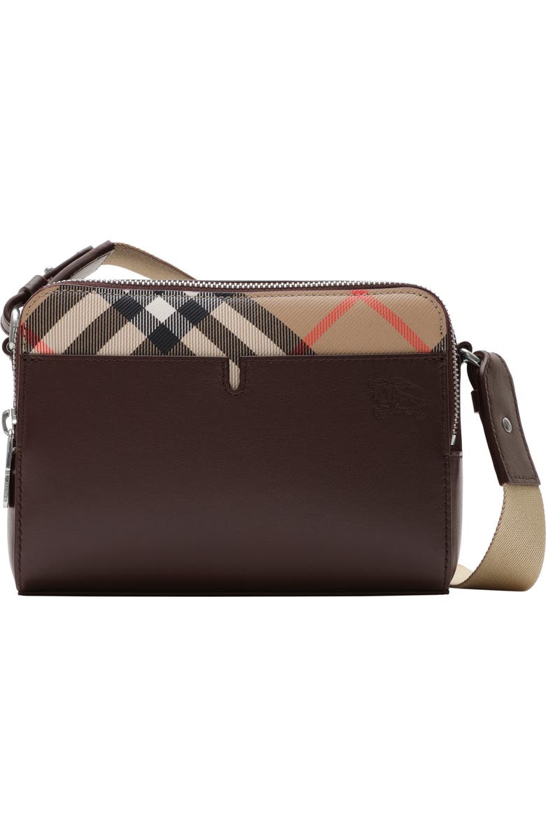 Burberry Pop Check Crossbody Bag, Main, color, Peat Brown/Sand Beige