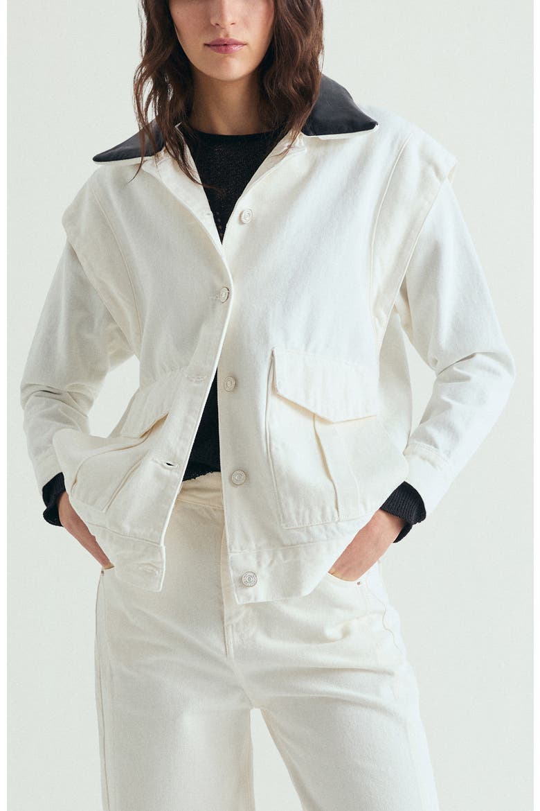 Contrast Denim Jacket, Main, color, Ecru