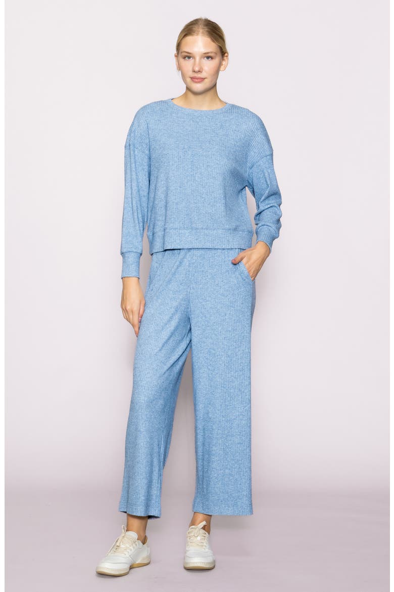 Rib Crop Wide Leg Pants, Alternate, color, HEATHER BLUE