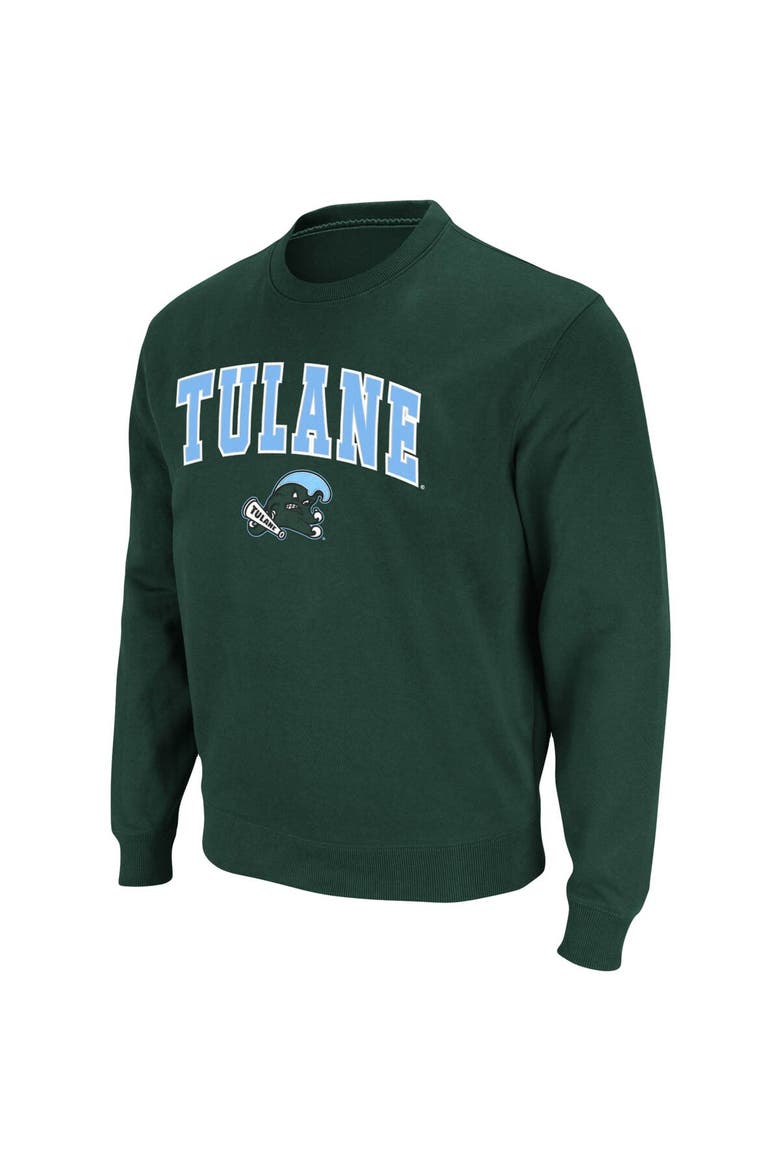 Men's Colosseum Green Tulane Green Wave Arch & Logo Tackle Twill Pullover Sweatshirt, Alternate, color, Green
