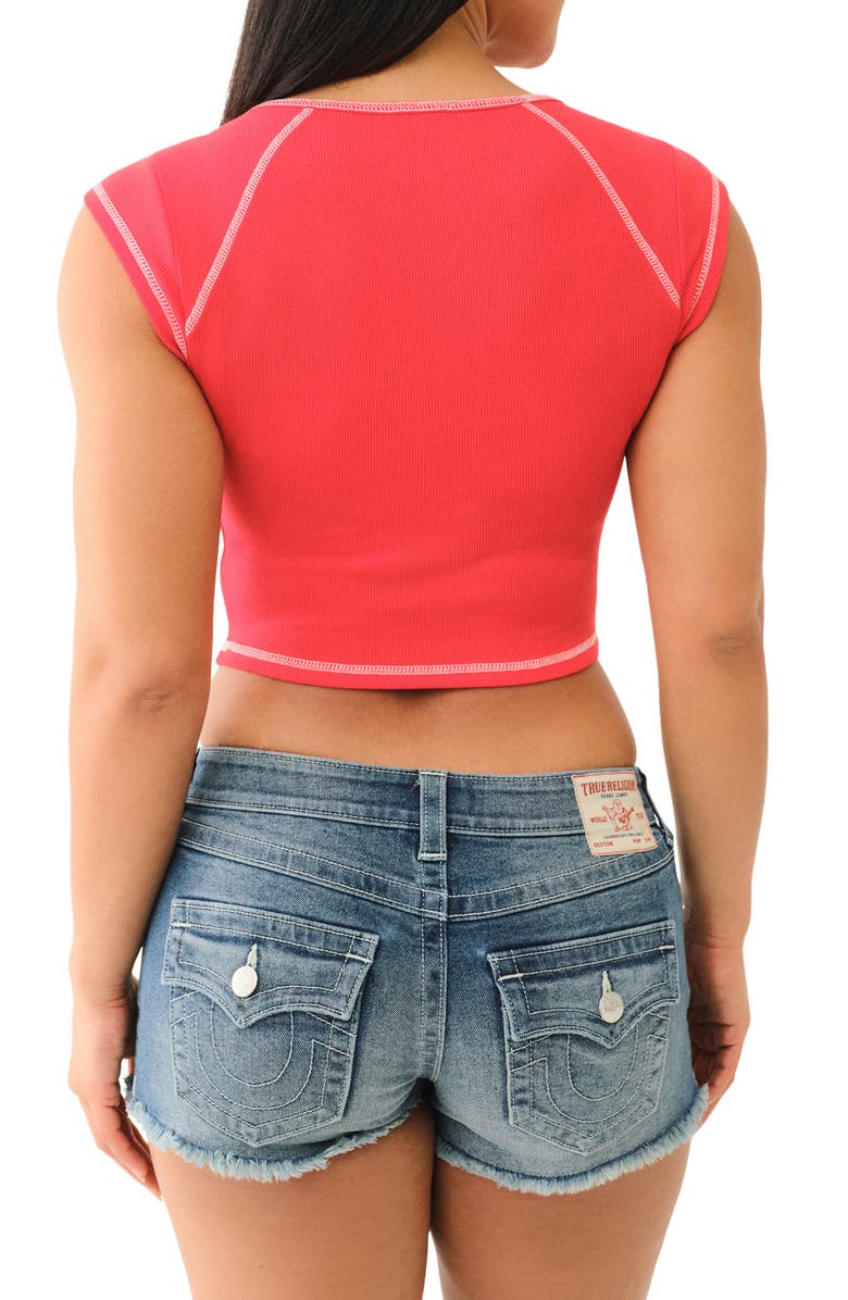 True Religion Contrast Stitch Crop Graphic T-Shirt, Alternate, color, Flame Scarlet