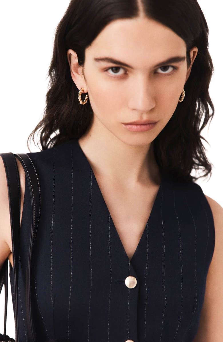 maje Twisted rhinestone hoop earrings, Alternate, color, Gold