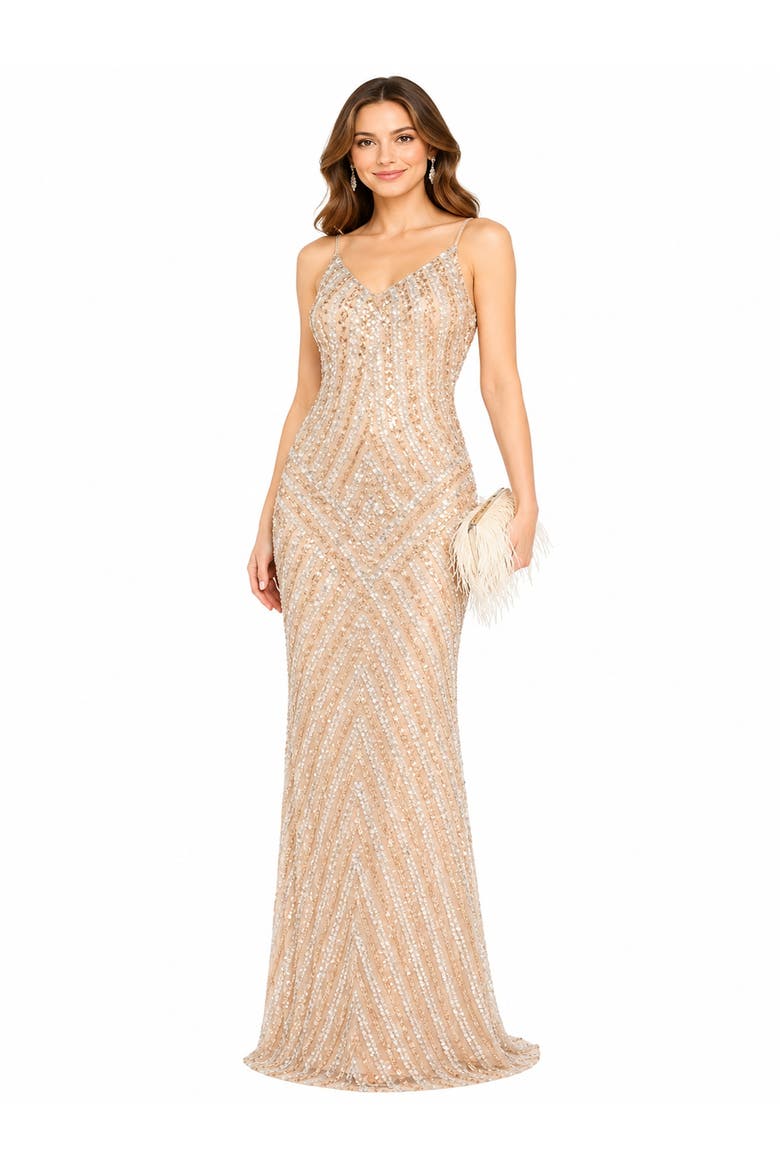 Spaghetti Strap Beaded Cocktail Dress, Main, color, Nude