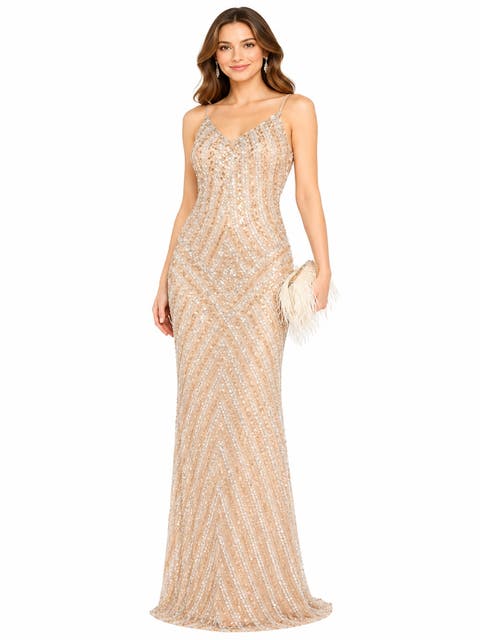 Spaghetti Strap Beaded Cocktail Dress