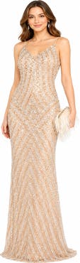 LARA New York Spaghetti Strap Beaded Cocktail Dress